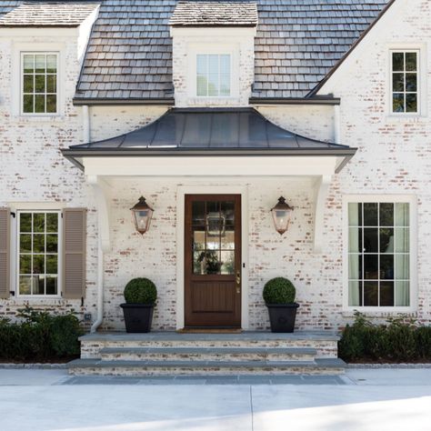 Cole Construction – Construction Light Stone House Exterior, White Brick House Exterior, German Smear Brick Exterior, Memphis House, Door Canopies, German Smear, Exterior Columns, Renovation Exterior, French Country Exterior