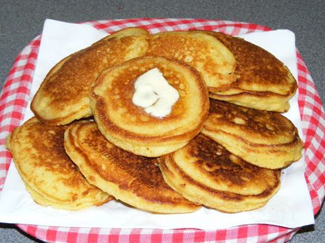 These little cornbread cakes are pan cooked basically like you would pancakes and served with anything you would usually serve cornbread with. They can also be dusted with confectioners sugar and drizzled with maple syrup for breakfast. I used packaged Jiffy cornbread mix for these. Fried Cornbread Recipe, Corn Muffin Mix Recipes, Cornbread Cakes, Jiffy Mix Recipes, Muffin Mix Recipe, Creamed Corn Cornbread, Jiffy Cornbread Recipes, Fried Cornbread, Jiffy Corn Muffins