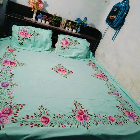 Hand painted bedsheet 90*100size Pure cotton Cash on delivery not available For order contact on 7710863253 Pre-booking only Advance booking is compulsory Preparation time one to months based on number of orders For bigger size of the bedsheet price will increase Price also depends on painter and Design and fabric of the Bedsheet Bed Cover Design, Crewel Embroidery Patterns, Alpona Design, Fabric Paint Diy, Fabric Painting On Clothes, Fabric Paint Designs, Crochet Fashion Patterns, Painted Clothes, Fabric Paint