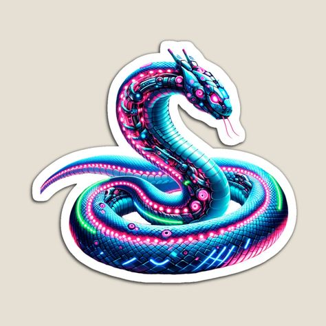 Get my art printed on awesome products. Support me at Redbubble #RBandME: https://www.redbubble.com/i/magnet/Serpent-Circuitry-Neon-Snake-by-MrAI-Store/154541618.TBCTK?asc=u Neon Snake, Cyberpunk, Science Poster, Colorful Prints, Stranger Things Fanart, My Art, Awesome Products, Magnets, Vibrant Colors