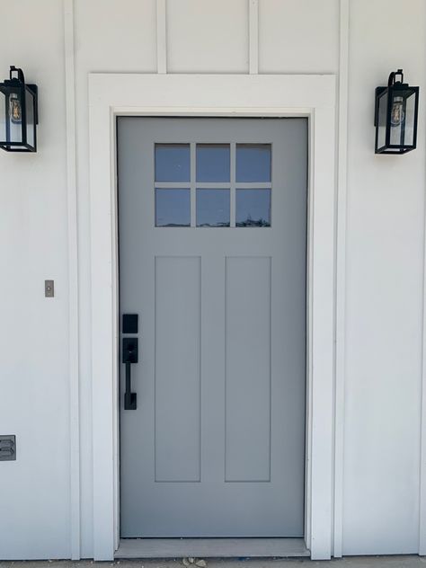 Light Grey Door Exterior, Light Grey Front Door Paint Colors, Blue Grey Door Exterior Paint, Sherwin Williams Stardew Front Door, Uncertain Gray Front Door, White House Grey Door, Sw Uncertain Gray Exterior, Blue Gray Interior Doors, Uncertain Gray Sherwin Williams Exterior