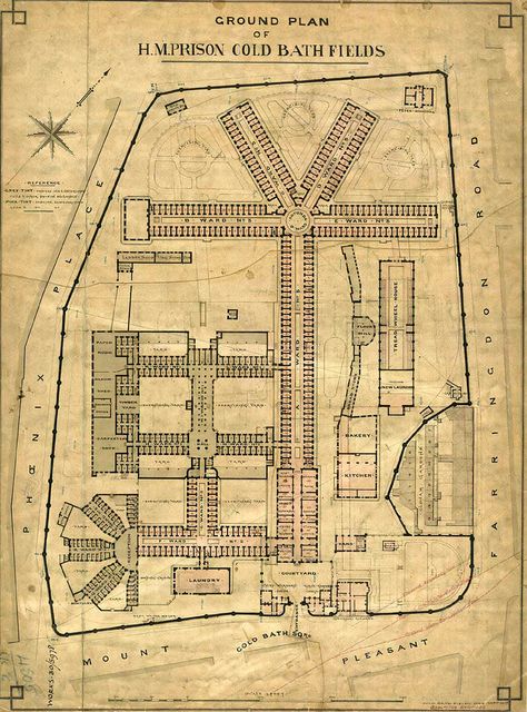 Victorian Prison, Ground Plan, Boring Work, Short Sentences, Building Map, Flour Mill, Victorian London, Architectural Floor Plans, Escape Plan