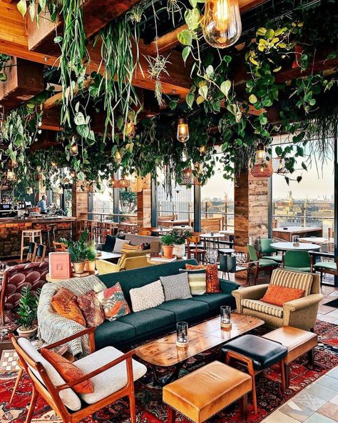 The Nest Rooftop Bar | Treehouse Hotel London Cozy Restaurant Interior, Work Cafeteria, Restaurant Vibes, Lounge Cafe, Cafe Lounge, Play Cafe, Bar Deco, Dessert Cafe, Treehouse Hotel