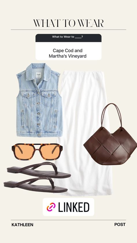 Need a Cape Cod outfit or a Martha's Vineyard outfit? This white column skirt, denim sleeveless shirt, and simple accessories are the perfect old money outfit. I'm always putting together casual and stylish outfits. If you need spring outfit ideas, casual outfit ideas, brunch outfit ideas, New York summer outfits, old money outfit ideas, modest summer outfit ideas, cute rainy day outfit inspo, summer office outfits, and much, much more, you need to visit my LTK. Tap to shop what I'm wearing! Cape Cod Outfit, Cod Outfit, Marthas Vineyard Outfit, New York Summer Outfits, Cute Rainy Day Outfit, Outfit Ideas Brunch, Summer Outfits Old Money, Vineyard Outfit, Outfit Ideas Modest