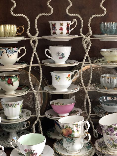 These 5-tier teacup stands are a great way to store and display teacups. I use them in my {overcrowded} china cabinet as well as on my sideboard when entertaining so guests can select their favorites. Teacup Display Ideas, Display Teacups, Teacup Display, Tea Cup Storage, Wonderland Room, Irish Breakfast Tea, Tea Cup Display, Alice In Wonderland Room, Tea Display