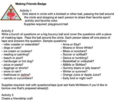 These activities will earn your Girl Scout Brownies their Making Friends Badge! Brownie First Meeting Ideas, Brownie Activities, Brownies Making Friends Badge Ideas, Activities For Brownies, Brownie Badge Ideas, Girl Scout Brownies, Make New Friends Brownie Badge, Making Friends Badge Brownie, Brownie Scout Activities