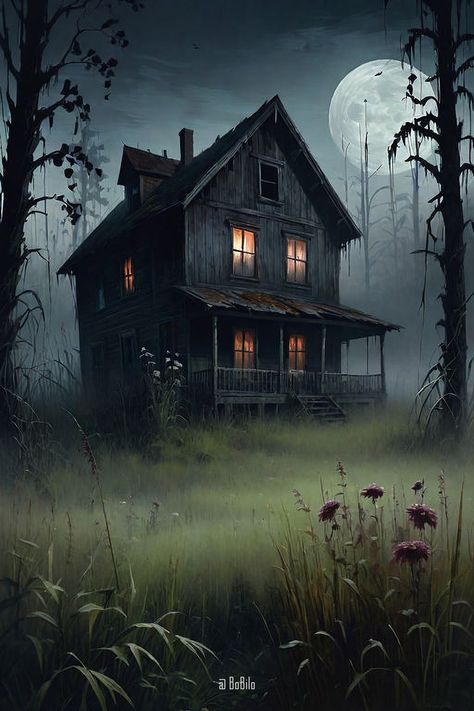 Creepy Cabin in the Woods: Realistic Horror Illustration 🌲 Creepy Cabin In The Woods, Creepy Cabin, Horror Watercolor, Spooky Houses, Horror Illustration, Haunted Woods, Deep In The Forest, Remote Location, Scary Houses