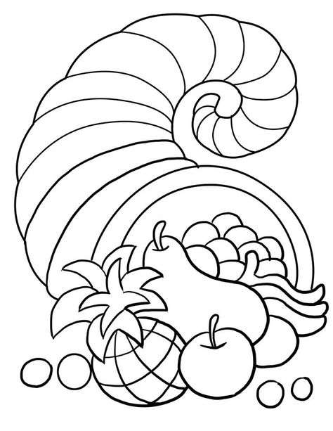 Thanksgiving Cornucopia Coloring Page Canada Thanksgiving, Thanksgiving Coloring Book, Thanksgiving Coloring Sheets, Free Thanksgiving Coloring Pages, Wood Intarsia, Fruit Coloring, Thanksgiving Cornucopia, Turkey Coloring Pages, Thanksgiving Coloring