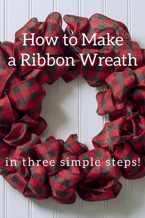 Diy Christmas Ribbon Wreath, Make A Ribbon Wreath, Diy Christmas Ribbon, Ribbon Wreath Tutorial, Christmas Ribbon Wreath, Ribbon Wreath Diy, Craft For Christmas, Mesh Wreaths Diy, Deco Mesh Wreaths Tutorials