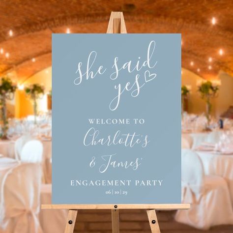 $57.45 | Dusty Blue Said Yes Engagement Party Welcome Sign #engagement party, engagement shower, she said yes, modern stylish script, welcome sign, welcome poster, shower welcome, minimalist, engagement party sign, dusty blue Blue Engagement Party, Minimalist Engagement Party, Engagement Party Welcome Sign, Engagement Party Sign, White Engagement Party, Said Yes Engagement, Gold Engagement Party, Party Welcome Sign, Party Stationery