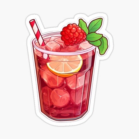 Cute Drink Stickers, Drinks Stickers, Cute Food Stickers, Tea Stickers, Raspberry Iced Tea, Stickers Food, Emoji Stickers Iphone, Food Sticker, Diy Photo Book