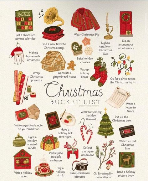 Christmas Season Bucket List, Holiday Bucket List Christmas, December Bucket List Ideas, Winter Activities Aesthetic, Christmas Activities Aesthetic, 25 Days Of Christmas Ideas, Winter To Do List, December Aesthetic Cozy, December Bucket List