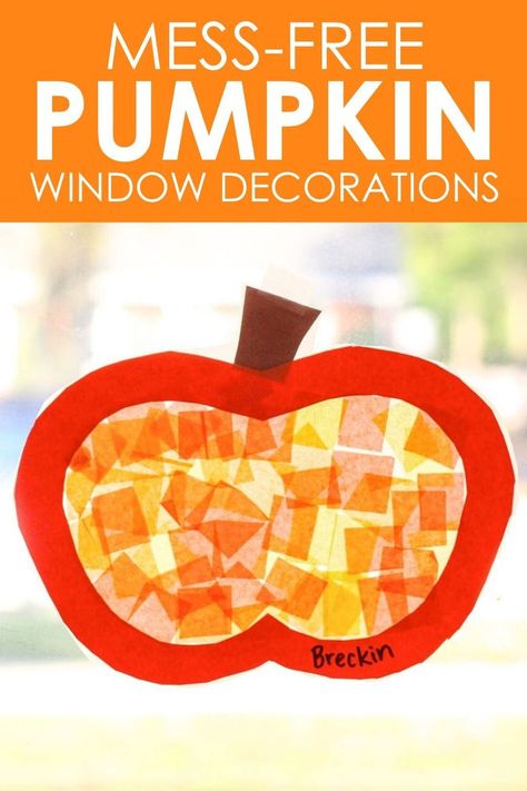 Contact Paper Crafts, Pumpkin Crafts Preschool, Stained Glass Pumpkin, Halloween Classroom Decorations, Fall Classroom Decorations, Tissue Paper Crafts, Window Crafts, Pumpkin Activities, Kindergarten Art Projects