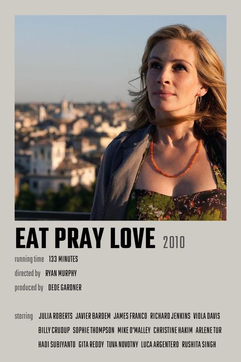 Eat Pray Love Movie Poster, Eat Pray Love Aesthetic, Divergent Poster, Eat Pray Love Movie, Eat Love Pray, Love Movie Poster, Julia Roberts Movies, Liz Gilbert, Movie Diary