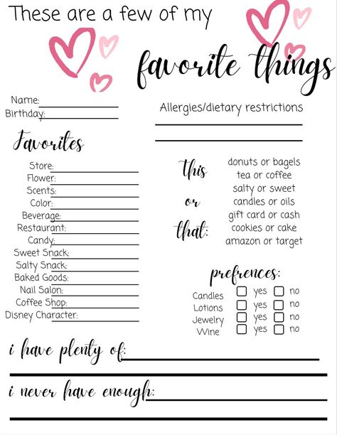 Get to know more about your teachers with this "Favorite Things" printable Makes gifting at holidays and during appreciation week easier! A Few Of My Favorite Things Printable, Teacher Favorite Things Printable, My Favorite Things Printable Free, Teachers Favorite Things Printable Free, Favourites List Questions, Teacher Favorites Printable, My Favorite Things List, Library Printables, Favorite Things Party