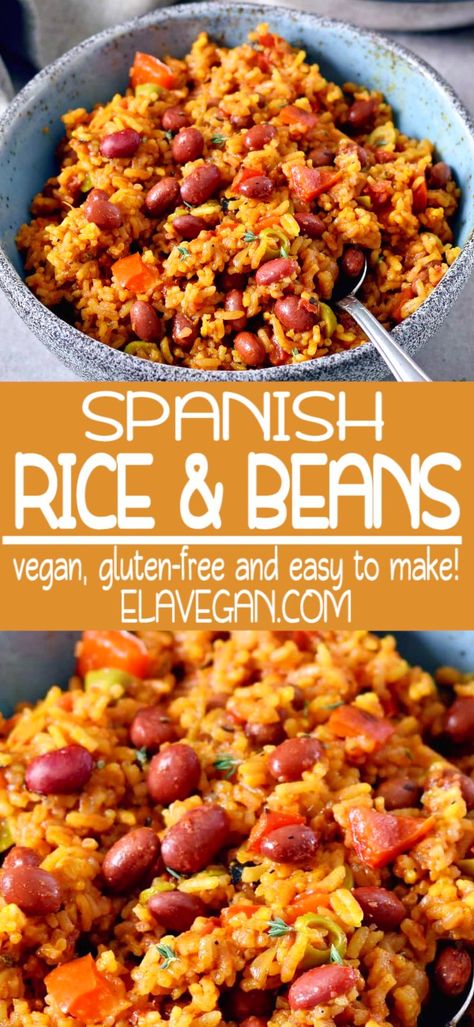 Vegetarian Spanish Rice, Vegetarian Dishes With Rice, Rice And Beans Side Dish, Rice And Beans Vegan, Rice Meals No Meat, Plant Based Beans And Rice Recipes, Vegetarian Meals With Rice, Gluten Free Spanish Recipes, Latin Rice Recipes