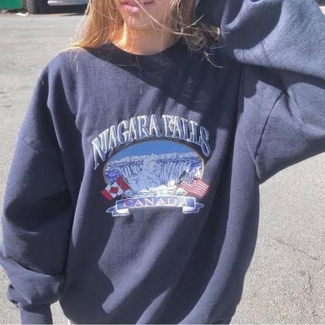 brandy melville niagara falls sweatshirt  ⋆... - Depop Brandy Melville Sweatshirt, Cotton Pullover, Fall Sweatshirt, Message Me, Niagara Falls, Brandy Melville, Pullover Sweatshirt, Brandy, Navy Blue