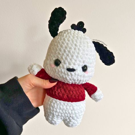 Pochacco Crochet Pattern — crochetbykittengrll Pochacco Crochet Pattern Free, Snoopy Amigurumi Free Pattern, Crochet Pochacco Free Pattern, Free Sanrio Crochet Patterns, Pochacco Crochet Pattern, Small Free Crochet Patterns, Snoopy Crochet Pattern Free, Crochet Panda Pattern Free, Sanrio Crochet Free Pattern