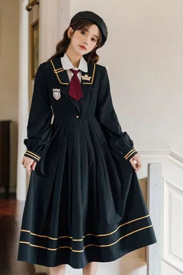 Dresses Korean Style, Fashion Outfits Winter, School Uniform Dress, School Uniform Fashion, School Uniform Outfits, Old Fashion Dresses, Uniform Dress, Fashion Sketches Dresses, Sketches Dresses