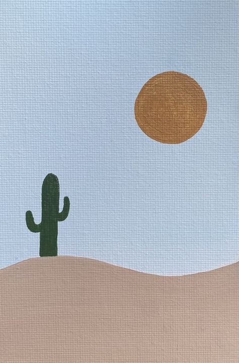 Easiest Canvas Painting For Beginners, Easy And Simple Paintings, Easy Things To Draw And Paint, Easy Minimalist Paintings For Beginners, Cactus In Desert Drawing, Canvas Painting Cactus, Basic Canvas Painting Ideas Simple, Things To Paint Easy Simple Aesthetic, Very Easy Paintings For Beginners Canvas