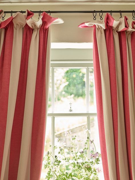 Ruffled Curtains Bedroom, Stripes Curtains, Red Toile, Neutral Bedrooms, Striped Curtains, Short Curtains, Made To Measure Curtains, House Inspo, Curtains With Blinds