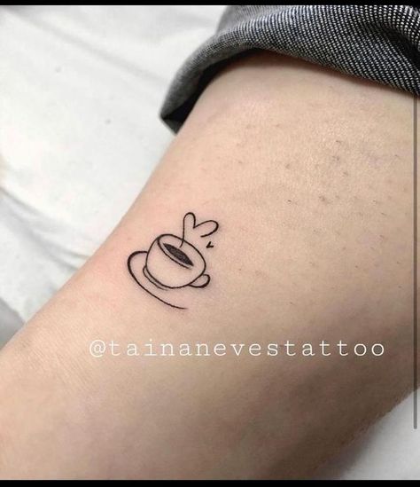 Cute Coffee Tattoo Ideas, Matching Coffee Tattoos For Best Friends, Minimalist Tea Cup Tattoo, Tiny Coffee Tattoo, Minimalist Coffee Tattoo, Tiny Teacup Tattoo, Teacup Tattoo Tiny, Small Coffee Tattoo, Matching Coffee Tattoos