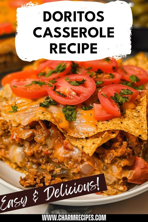 Try this delicious Doritos Casserole that satisfies everyone at your dinner table! This simple recipe features layers of crispy Doritos, seasoned ground beef or chicken, and a blend of creamy cheese. Perfect for potlucks, family gatherings, or weeknight dinners, this savory dish offers a fantastic crunch with each bite. Elevate your side dish game with this easy-to-make casserole, which combines hearty flavors and mouthwatering textures. Even picky eaters will love it! Dorito Casserole With Ranch Style Beans, Picky Eater Ground Beef Recipes, Dorito Enchilada Casserole, Dorito Casserole Hamburger With Rotel, Doritos Recipes Dinners, Recipes With Dorito Chips, Mexican Casserole With Doritos, Fancy Casseroles, Side Dishes For Picky Eaters