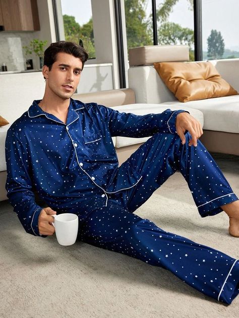 I have 3 of him and I loved each one. Would buy everyone without a doubt Mens Night Suit, Men Loungewear, Printed Pajama, Him And I, Pajama Fashion, Contrasting Trim, Night Suit, Character Sheet, Loungewear Sets