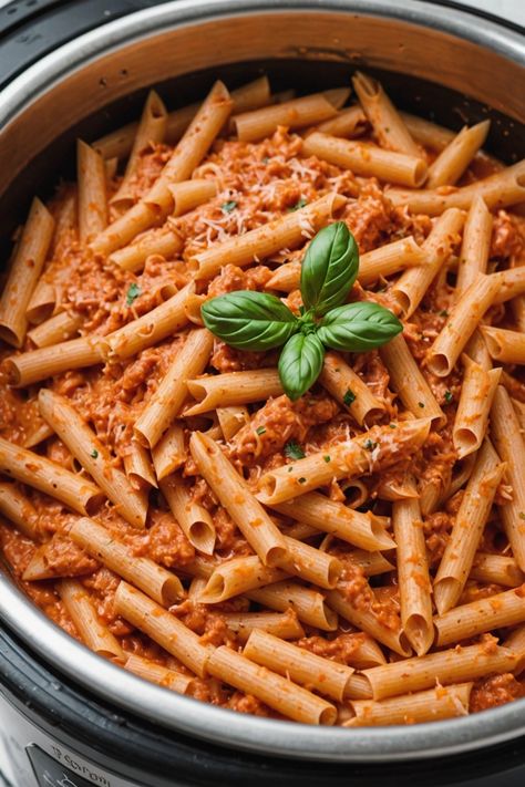 A photo of a  Slow Cooker Penne alla Vodka which is a type of Crockpot Pasta Recipes Pasta In Crockpot Uncooked, Pasta Crock Pot Recipes, Crock Pot Pasta Recipes, Crock Pot Pasta Sauce, Slow Cooker Pasta Recipes, Crockpot Spaghetti, Crockpot Pasta Recipes, Crockpot Pasta, Best Crockpot