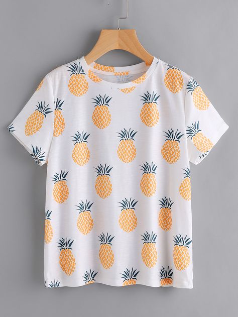 Pineapple Clothes, T Shirts White, T Shirt Picture, Fashion Tops Blouse, Shirts Women Fashion, Pineapple Print, Tween Outfits, Teenager Outfits, Cute Summer Outfits