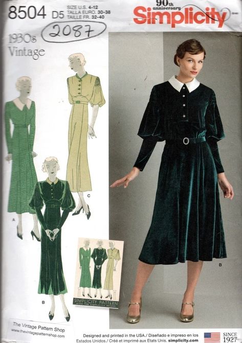 Vintagepatterns2sew - Etsy 1930s Dress Pattern, Retro Dress Pattern, 1930's Dresses, Simplicity Patterns Vintage, Sleeve Variations, Simplicity Dress, 1930s Dress, Vintage Dress Patterns, Simplicity Sewing