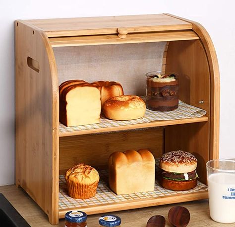 Dorm Room Food, Bread Keeper, Wooden Bread Box, Countertop Shelf, Cool Dorm Rooms, Bread Storage, Countertop Organizer, Bread Bin, Box Shelves