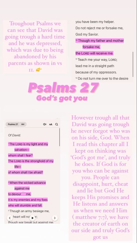 Highschool Tips, Psalms 27, Bible Study Activities, Psalm 2, Christian Quotes Scriptures, Motivational Bible Verses, Cute Bibles, Comforting Bible Verses, Bible Journal Notes