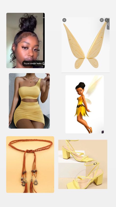 Yellow Fairy Costume Halloween, Iridessa Halloween Costume, Iridessa Costume Halloween, Iridessa Tinkerbell Costume, Princess Tiana Halloween Costume College, Tinkerbell Costume Black Women, Black Tinkerbell Costume, Disney Fairy Costumes, Iridessa Fairy Costume