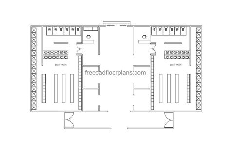 Locker Room - Free CAD Drawings Locker Room Floor Plan, Pool Houses Plans, House Plans Design, Floor Plans House, One Storey House, Swimming Pool House, 2 Bedroom House Plans, Courtyard House Plans, House Plans 3 Bedroom