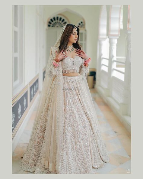 What To Wear When: Red Bridal Lehenga Vs Ivory Bridal Lehenga! Reception Outfit For Bride Indian, Ivory Bridal Lehenga, White Bridal Lehenga, Ivory Lehenga, Red Bridal Lehenga, Engagement Dress For Bride, Latest Bridal Lehenga Designs, Engagement Lehenga, Designer Bridal Lehenga Choli