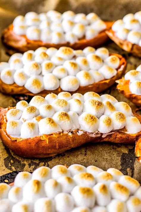 Fast Sweet Potato Recipes, Baked Candied Sweet Potatoes, Candied Sweet Potatoes Baked, Thanksgiving Sweet Potato Recipes, Sweet Potatoes With Marshmallows, Recipes Sides, Sweet Potato Thanksgiving, Sweet Potato Recipes Baked, Twice Baked Sweet Potatoes