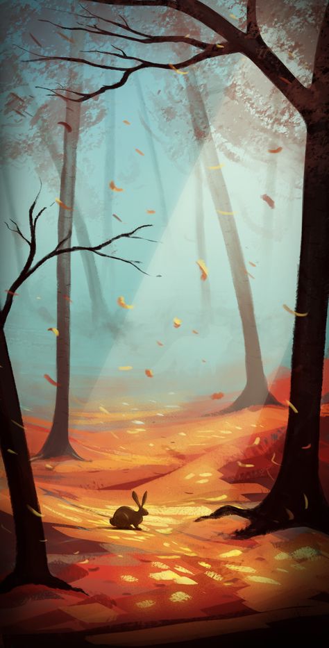 Autumn Art Wallpaper Iphone, Autumn Concept Art, Autumn Forest Art, Autumn Forest Drawing, Fall Landscape Drawing, Autumn Art Wallpaper, Fall Anime Wallpaper, Fall Concept Art, Autumn Landscape Drawing