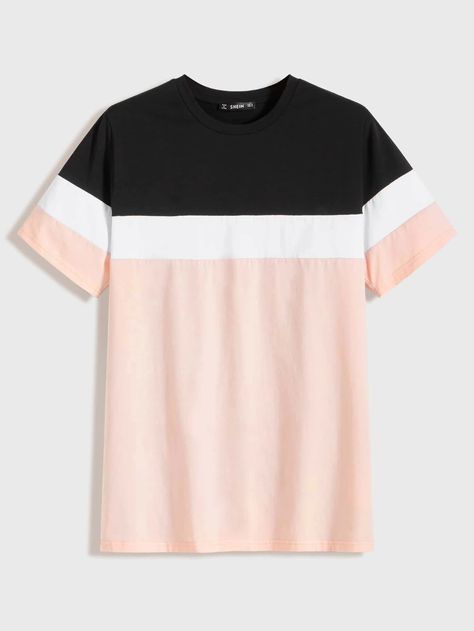 Color Block Tshirt, Minimal Shirt Design, Boys Summer Fashion, Shein Men, Mens Printed Shirts, Trendy Shirt Designs, Cool Hairstyles For Men, Tshirt Design Men, Color Block Tee