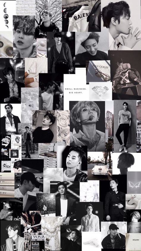 Exo Wallpaper Black And White, Exo White Aesthetic, White Collage Aesthetic, Exo Collage, Black White Collage, White Collage, Exo Aesthetic, Exo Album, Exo Wallpaper