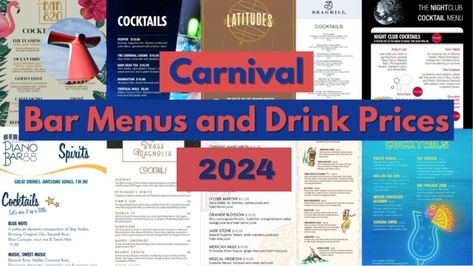 Carnival Bar Menus and Drink Prices 2024 Carnival Cruise Recipes, Carnival Vista Cruise, Mardi Gras Drinks, Carnival Cruise Tips, Carnival Valor, Carnival Freedom, Carnival Sunshine, Carnival Ships, Carnival Vista