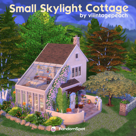 Small Cottage Sims 4 Layout, Sims Skylight, Sims 4 Tiny House Inspiration, Sims Roofing Ideas, Sims Cottage Layout, Sims 4 Houses Tray, Sims 4 Tiny Home Layout, Sims 4 Skylight Cc, Deligracy Sims 4 Builds