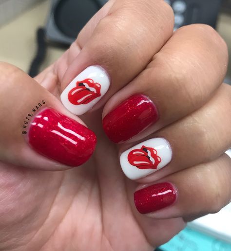 Rock Concert Nail Designs, Rolling Stones Nails Designs, Nails For Rock Concert, Concert Manicure, Rolling Stones Nails, Rock And Roll Nails Ideas, Miley Cyrus Nails, Rolling Stones Nail Art, Rock Nails Designs