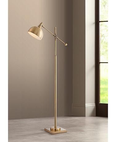 Lite Source Cupola Adjustable Height Brushed Brass Downbridge Floor Lamp Mid Century Transitional, Modern Tripod Floor Lamp, Antique Brass Floor Lamp, Transitional Farmhouse, Pharmacy Floor Lamp, Bronze Floor Lamp, Gold Floor Lamp, Glass Floor Lamp, Arched Floor Lamp