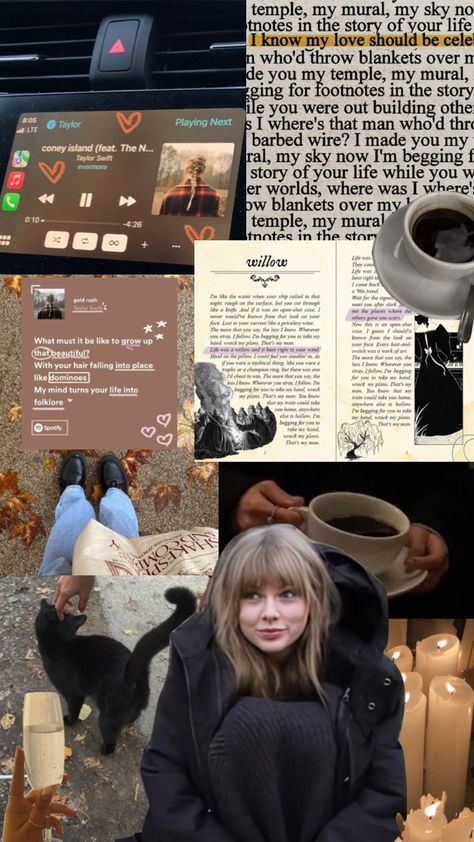 Evermore Season, Taylorswift Evermore, Swiftie Aesthetic, Autumn Leaves Wallpaper, Taylor Swift Christmas, Gardens Of Babylon, Cabin Aesthetic, Brown Curls, Celebrity Music