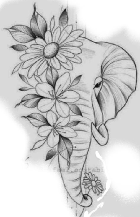 Elephant Inspired Tattoos, Shoulder Elephant Tattoos For Women, Medium Elephant Tattoo, Elephant Side Tattoo, Elephant Trunk Tattoo, Elephant Drawing With Flowers, Thigh Elephant Tattoo Women, Elephant Tattoo Cover Up, Elephant Rose Tattoo