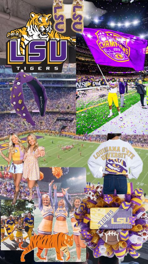 #lsu #lsucheer Lsu Aesthetic, Lsu Sorority, Lsu Tailgate, Lsu Gymnastics, Dream Collage, Geaux Tigers, Dream College, Louisiana State University, Louisiana State