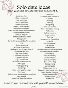 Solo Date Ideas, Solo Date, Get To Know Yourself, Practicing Self Love, Cute Date Ideas, Know Yourself, Self Care Bullet Journal, Vie Motivation, Writing Therapy