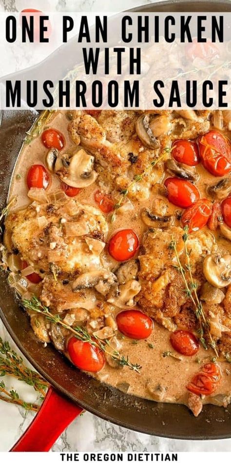 One pan mushroom sauce chicken is creamy, healthy, & easy! Made with red wine, chicken broth, & garlic all in one pan! This chicken with mushroom wine sauce comes together in 30 minutes or less! Mushroom Tomato Recipe, Mushroom Sauce Chicken, Red Wine Chicken, Chicken With Mushroom, Mushroom Wine Sauce, Wine Chicken, Chicken Sauce Recipes, Sauce Chicken, Red Wine Sauce