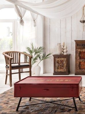 Red-Trunk-Coffee-Table-1440x1921 DST Home Decor Inspiration: Crimson and Cream Design Style Red Coffee Table, Marble Pedestal Table, Red Coffee Tables, White Washed Floors, Trunk Coffee Table, Urban Furniture Design, Coffee Table Trunk, Red Coffee, Use Me